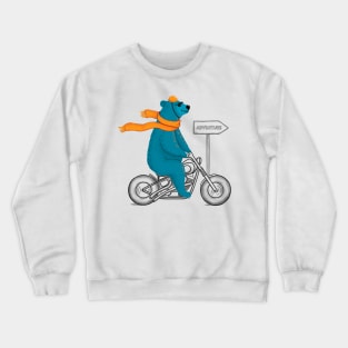 Adventurous blue bear on a motorcycle Crewneck Sweatshirt